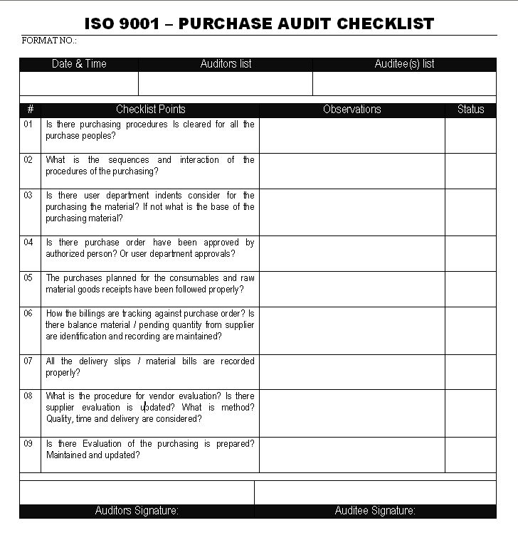 download iso 9001 internal audit checklist xls